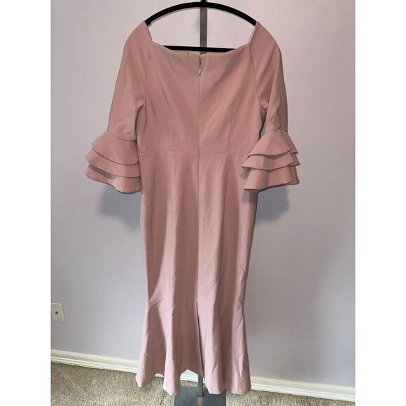 Fehaute Pink Ruffled Bell Sleeves V Neck Mermaid Maxi Dress Wedding Size  8 NWT - Picture 6 of 7